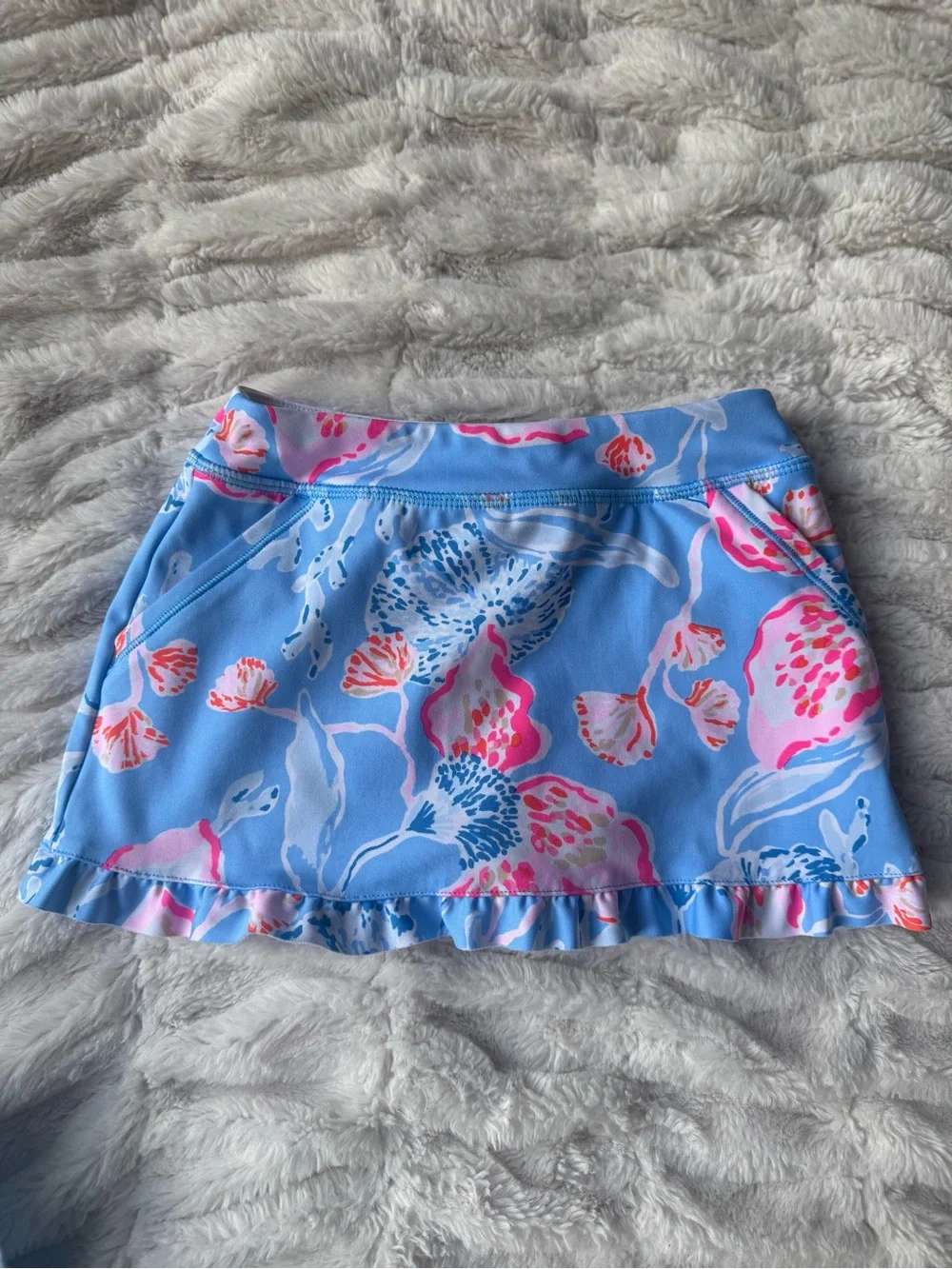 Lilly Pulitzer Girls Luxletic Skort & Ruffle Tank Set Blue Floral Size 4-5